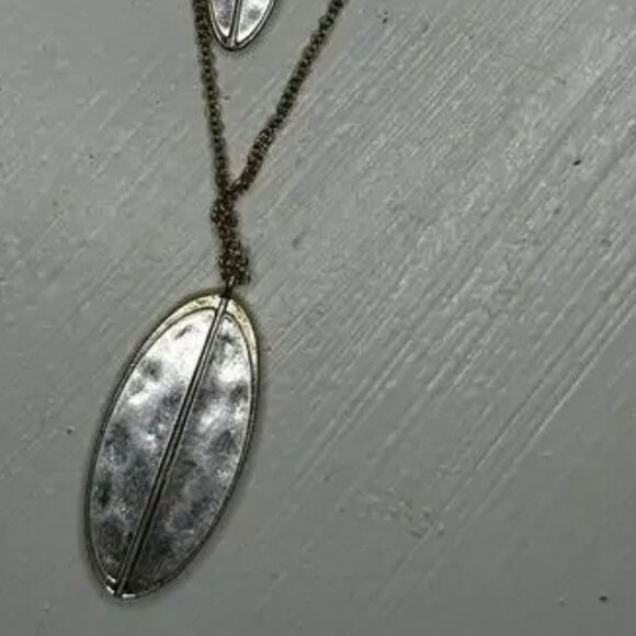 Romolo Layered Gold Necklace Silver Hammered Oval Pendants - Picture 3 of 8